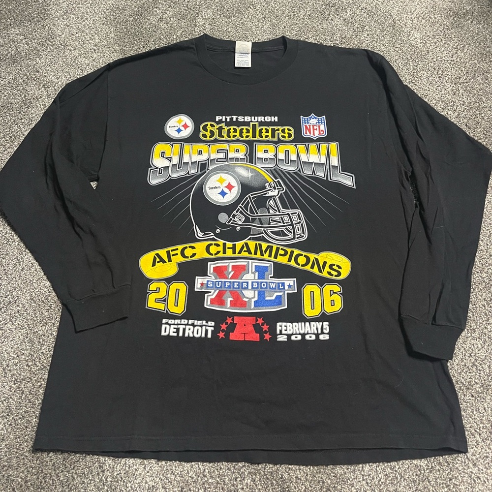 Vintage Y2K Steelers NFL Football SuperBowl Long Sleeve Black T-shirt Size XL
